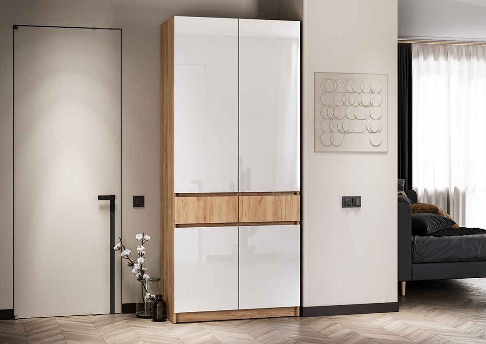 Шкаф с 2 ящиками Стоуби ШК-1000, (дуб крафт золотой/серый графит), Интерьер Центр, г.Пенза