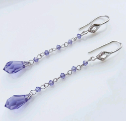 Серьги длинные с кристаллами Сваровски "Ледяная лаванда"