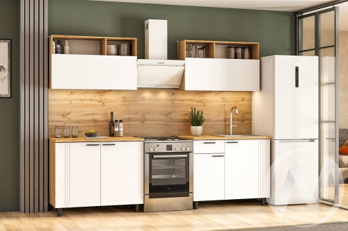 Кухонный гарнитур Монако 2;0м (Серия 2) (дуб золотой/белый матовый/дуб вотан)
