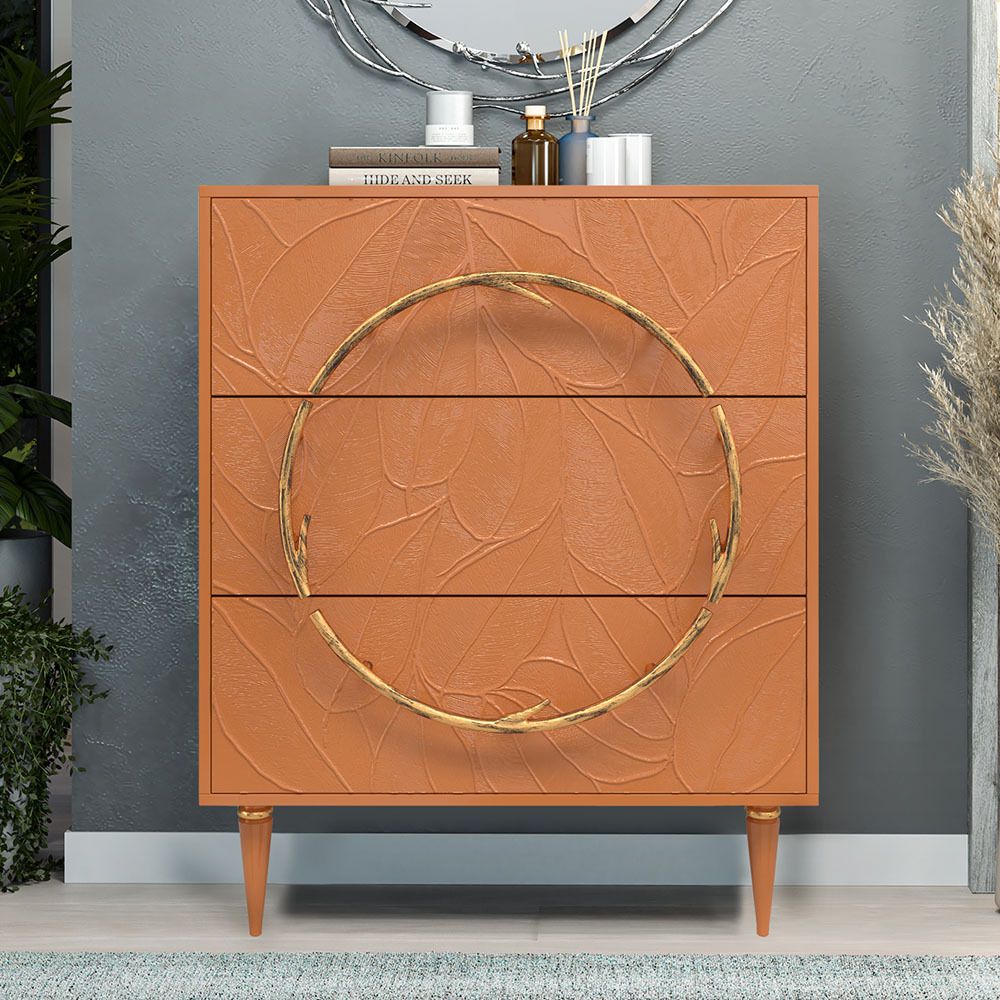 Комод Арт Колор leaves Классик Голд с 3 ящиками Томленый оранжевый