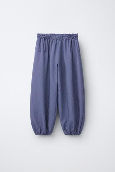 ZARA БРЮКИ БОМБАЧО В ПОЛОСКУ С БАНТАМИ, СИНИЙ/БЕЛЫЙ