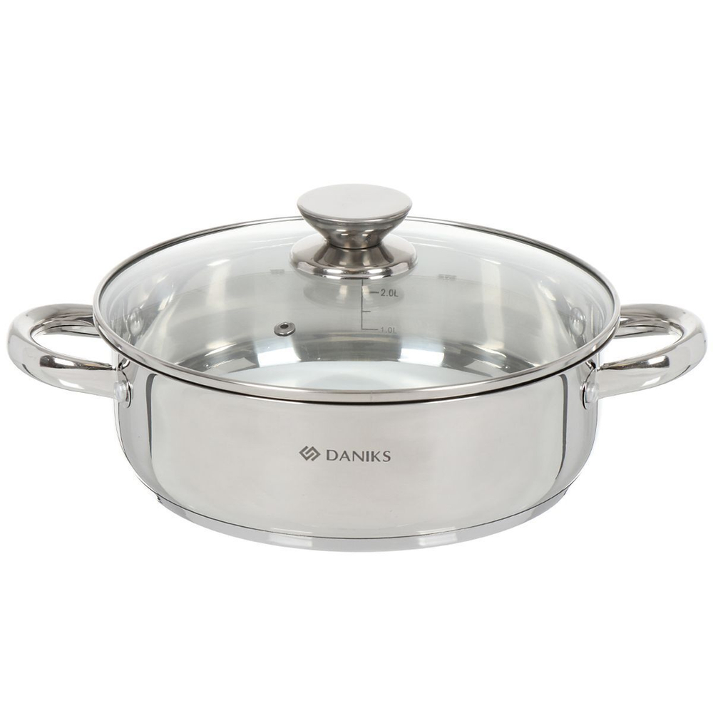 Сотейник нерж сталь, Daniks, Оптима, GS-01201P-24CA, с крыш, индукц