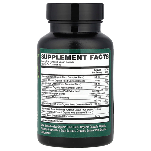 PlantFusion, Органический веганский комплекс витаминов группы B, 30 органических вегетарианских капсул