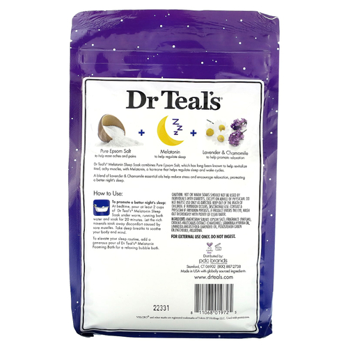 Dr. Teal's, чистая английская соль, мелатонин для сна, со смесью эфирных масел, 1,36 кг (3 фунта)
