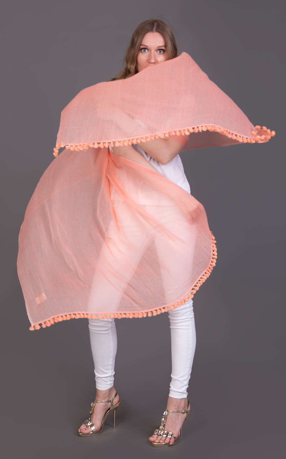 Шаль 100x200 Petrusse Pompon Corail POMPON_C