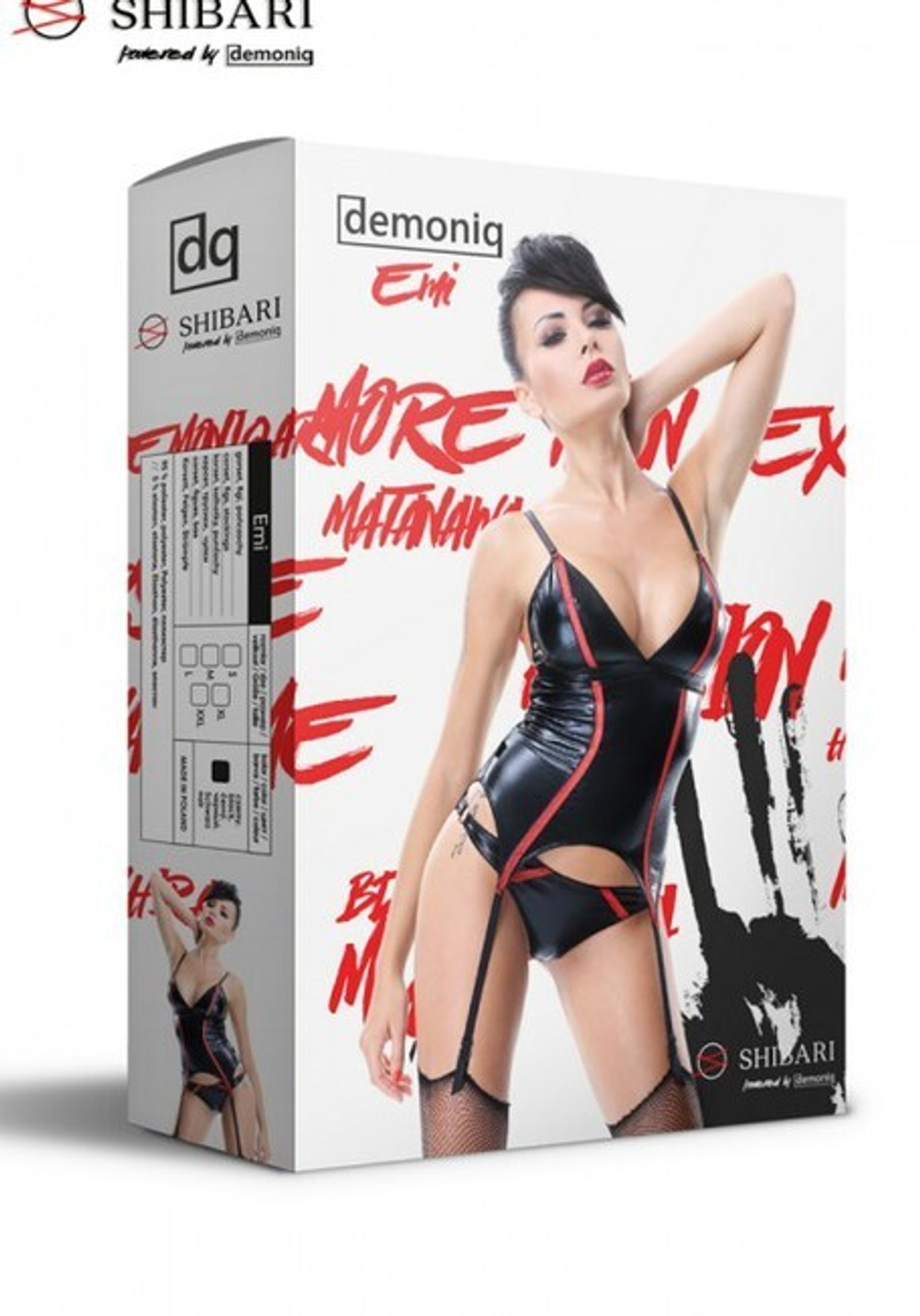 Корсаж из матовой кожи Emi с веревками для связывания (Shibari) L (46) (Цвет: черный, красный)