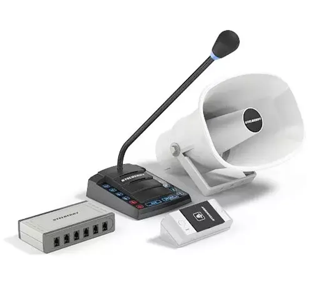 Комплект канального переговорного устройства клиент-кассир АЗС с системой громкого оповещения  Stelberry S-665