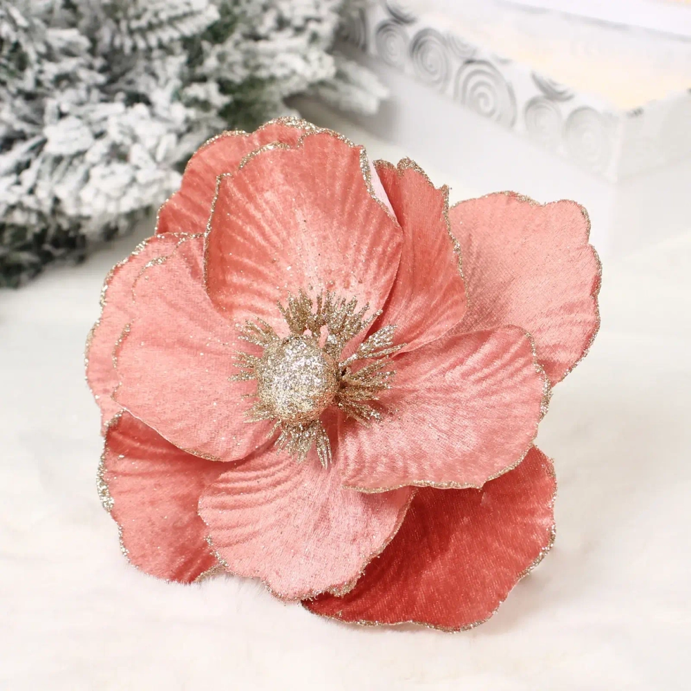 Украшение новогоднее «Пуансеттия - Нежное прикосновение» 17 см, Розовое золото