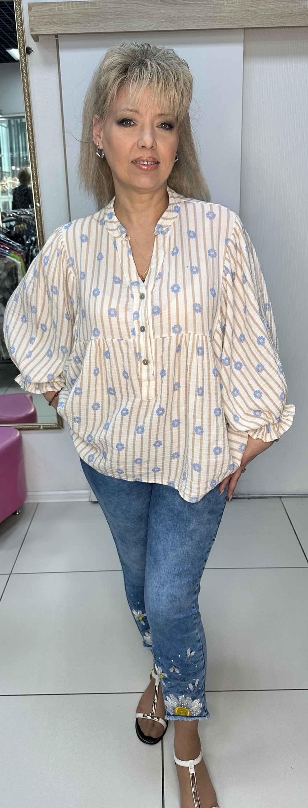 Итальянская рубашка-блузон с красивыми рукавами