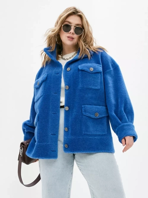 Куртка чебурашка из шерсти мериноса, синяя, SilverFox