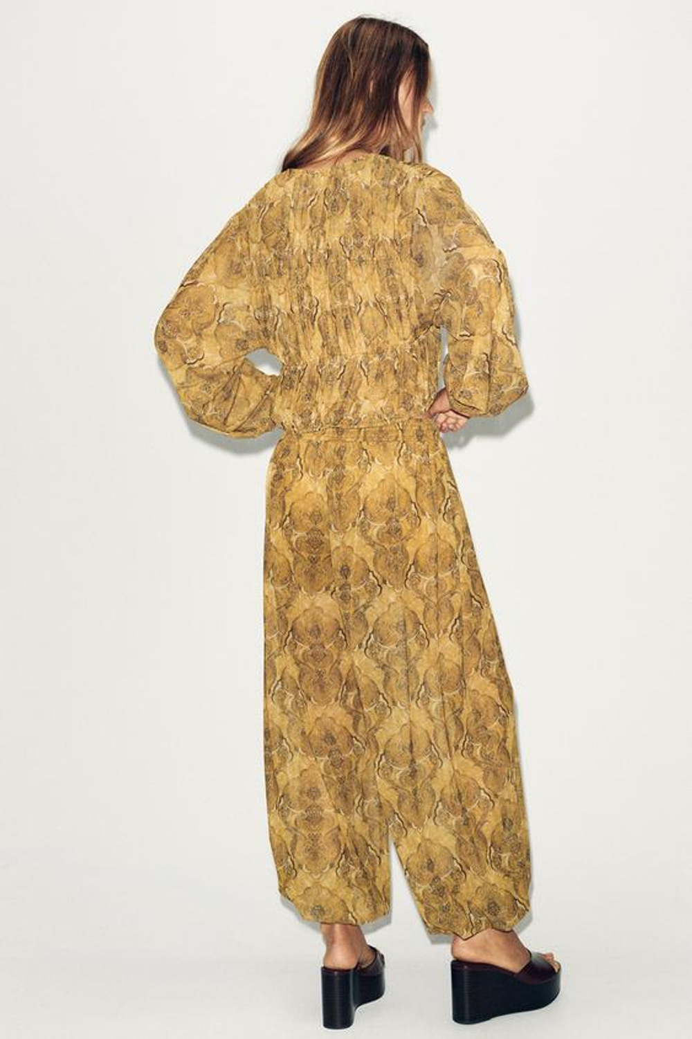 ZARA БРЮКИ-БАГГИ С ПРИНТОМ, ОТТЕНКИ ЗЕЛЕНОГО