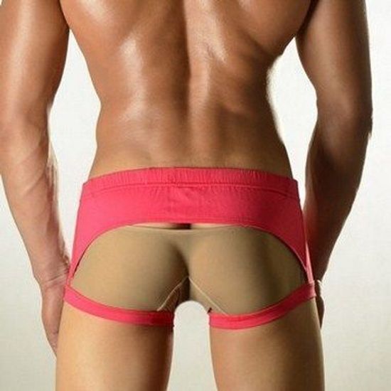 Мужские трусы хипсы розовые с бежевой сеткой DOOP Pink&Beige Net Trunk