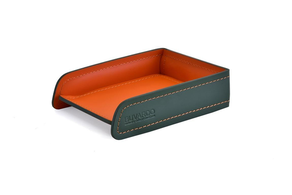 Лоток А6 горизонтальный из кожи цвет зеленый/оранжевый