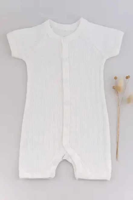 Комбинезон нательный короткий рукав ажур Biniboo молочный