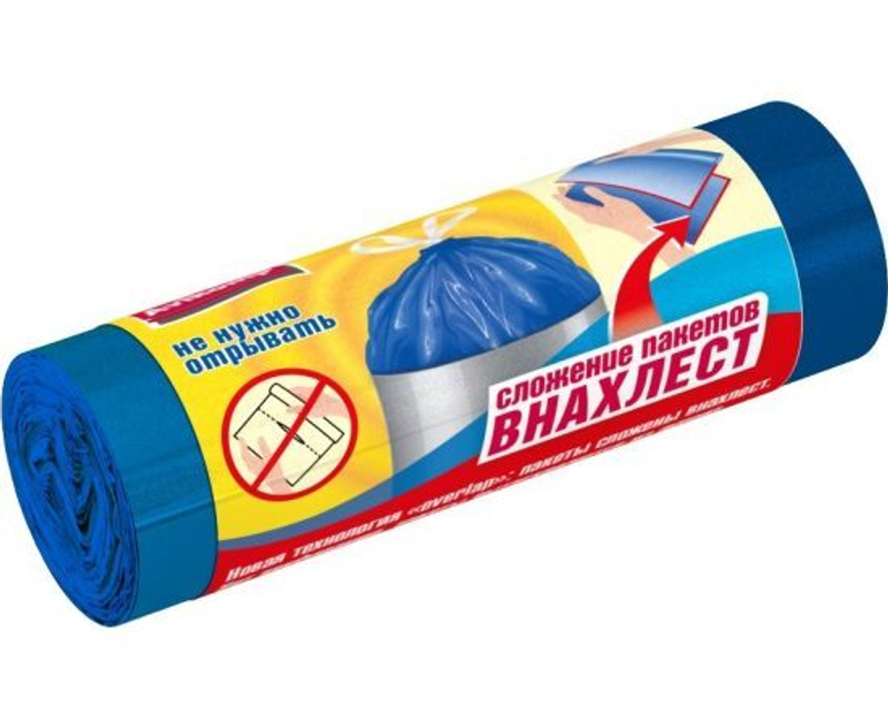 Мешки для мусора с завязками Prestige ВНАХЛЕСТ 60л/10шт, 25мк, ПСД рулон, голубые 89888 Avikomp