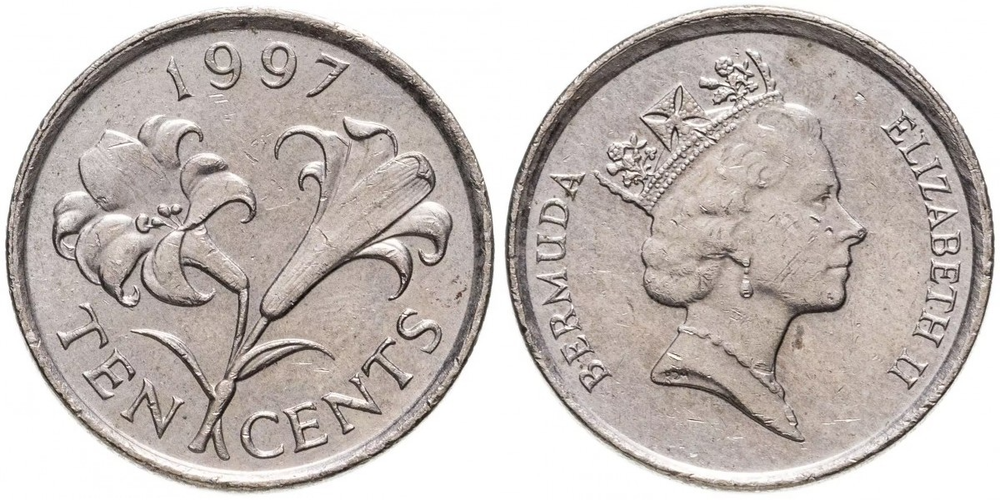 Бермуды 10 центов, 1986 - 1998 Королева Елизавета II XF
