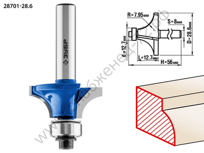 Кромочная калевочная фреза ЗУБР Профессионал №1, 28.6x12.7 мм, радиус 8 мм