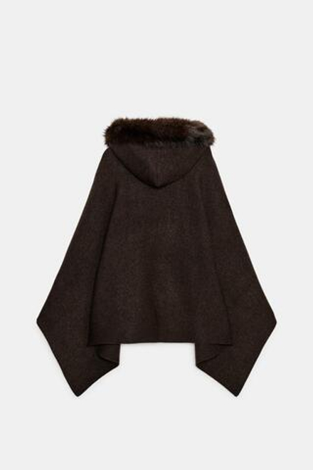 ZARA ТРИКОТАЖНАЯ НАКИДКА С МЕХОМ, КОРИЧНЕВЫЙ