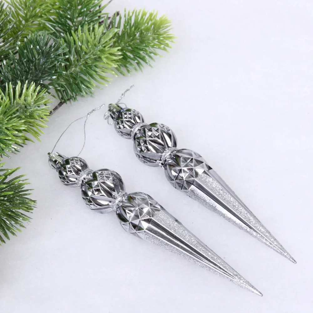 Ёлочные игрушки «Волшебная сосулька» 17,8 см (набор 2 шт), Графит/серебро