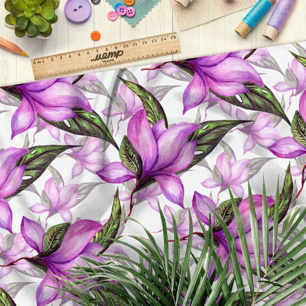 Ткань мембрана сочные цветы на белом фоне