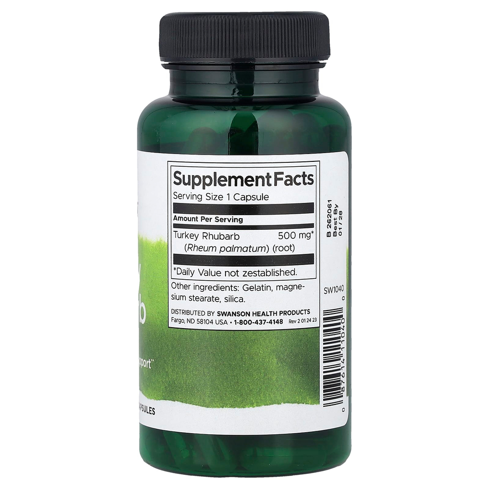 Swanson, Ревень индейки, 500 мг, 100 капсул