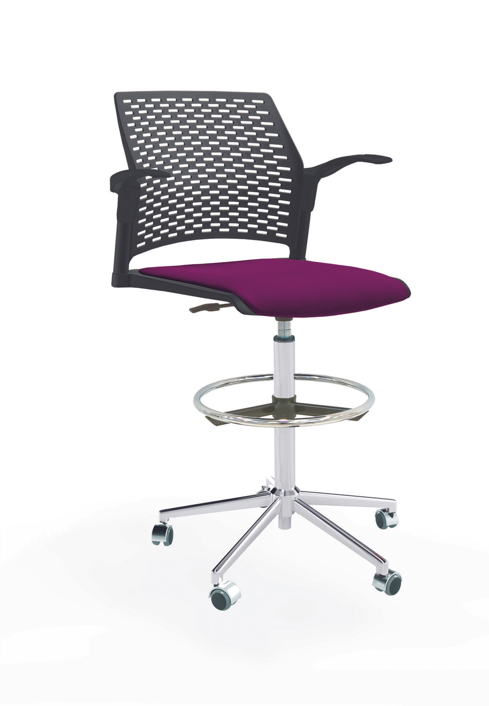 Кресло Rewind каркас хром, пластик черный, база стальная хромированная, с открытыми подлокотниками, сиденье фиолетовое