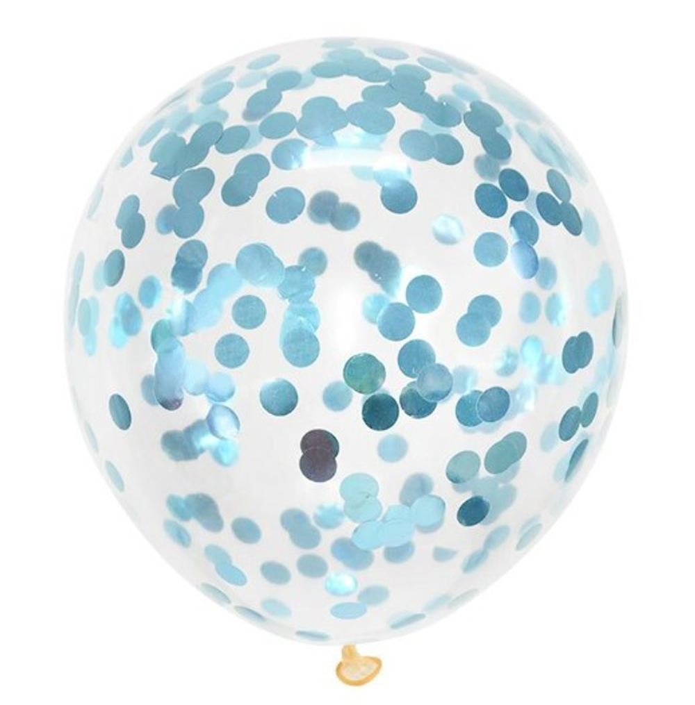 Воздушные шары с гелием Большой Прозрачный с конфетти голубое 34-36 см латекс