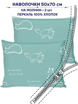 Комплект наволочек 2шт Сказка "Котики (мята)" 50х70 см