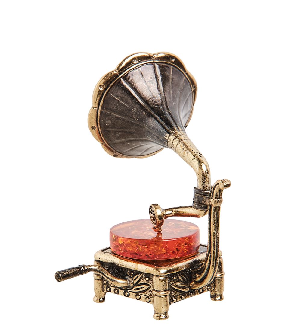 Народные промыслы AM- 261 Фигурка «Граммофон» (латунь, янтарь)
