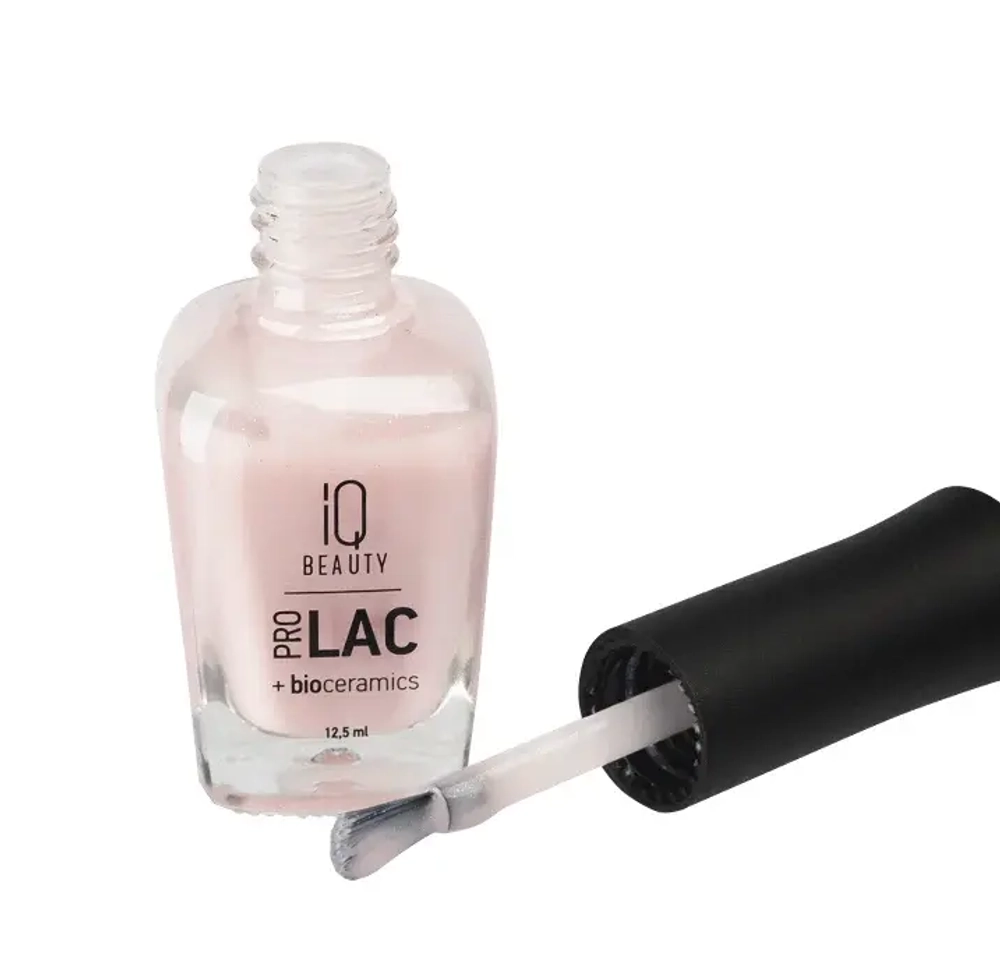 IQ BEAUTY Лак для ногтей профессиональный укрепляющий с биокерамикой #063, 12.5 мл Розовый с мелким голубым шиммером