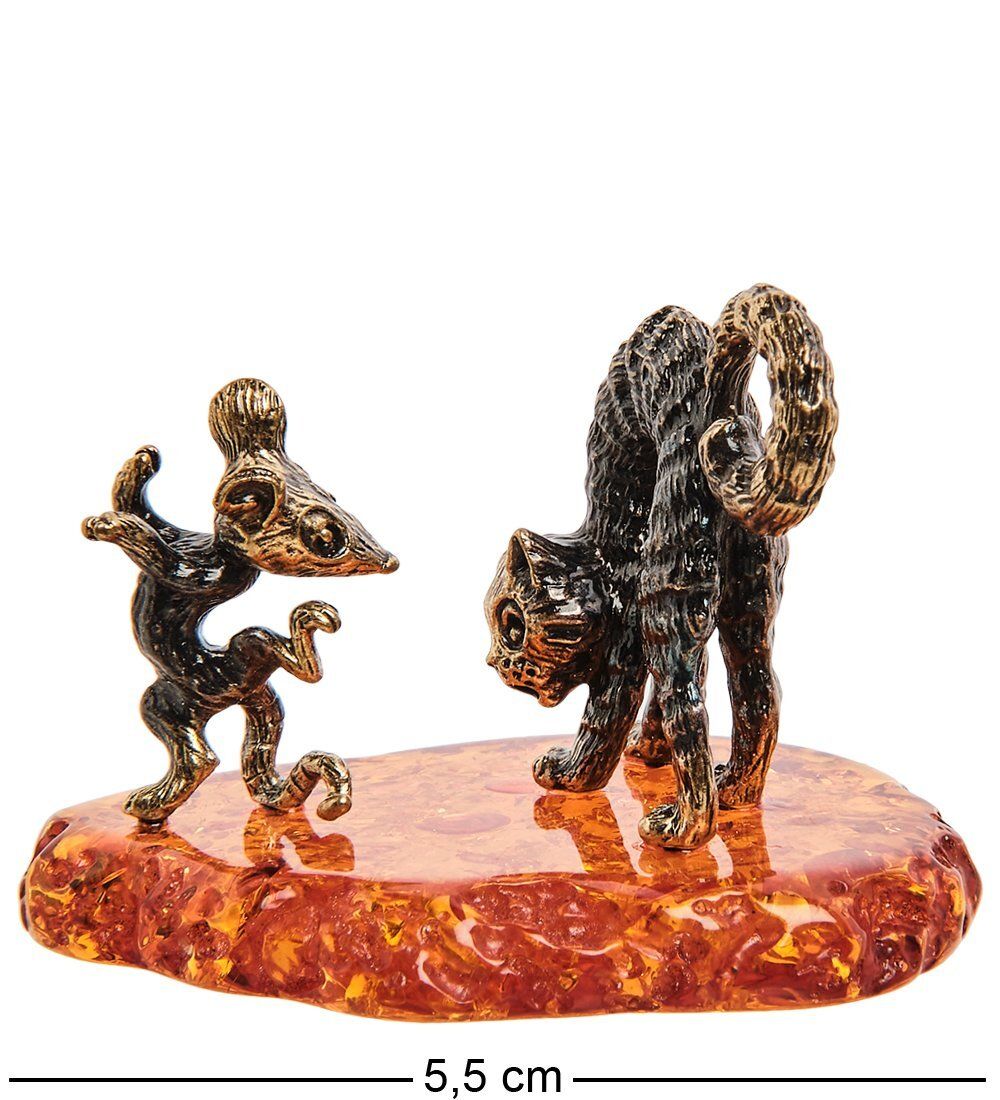 Народные промыслы AM-3075 Фигурка «Кот и Мышь задира» (латунь, янтарь)