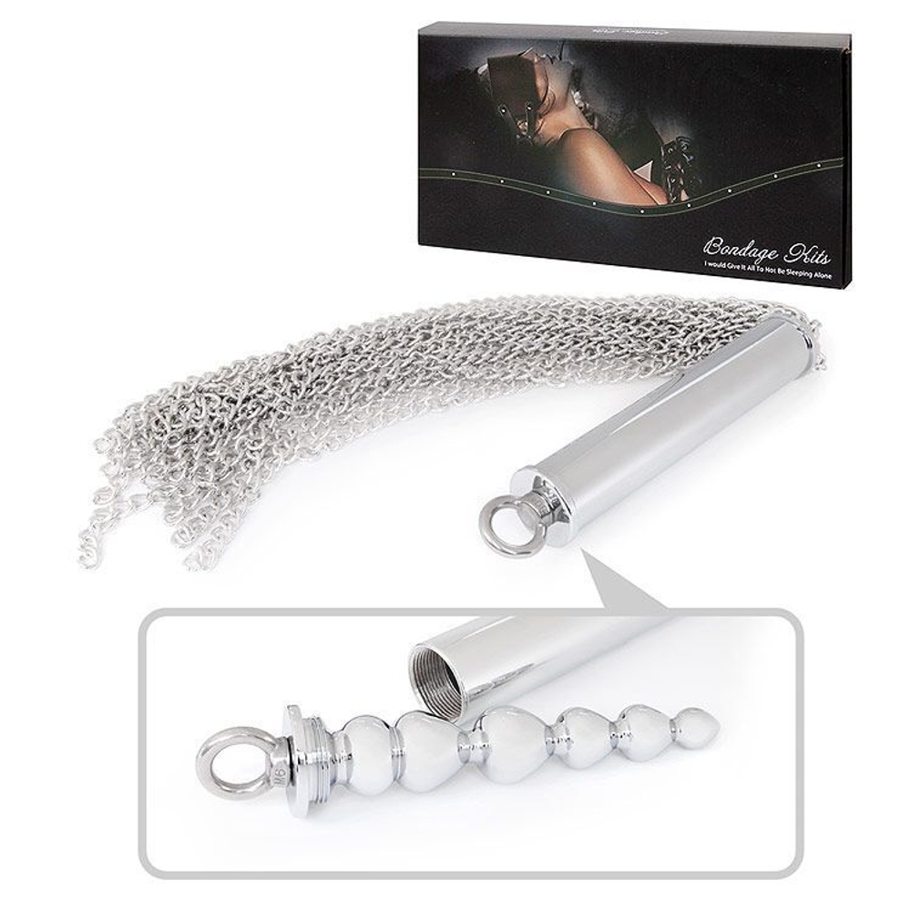 Серебристая металлическая плеть с рукоятью-втулкой - 56 см. (Цвет: серебристый)