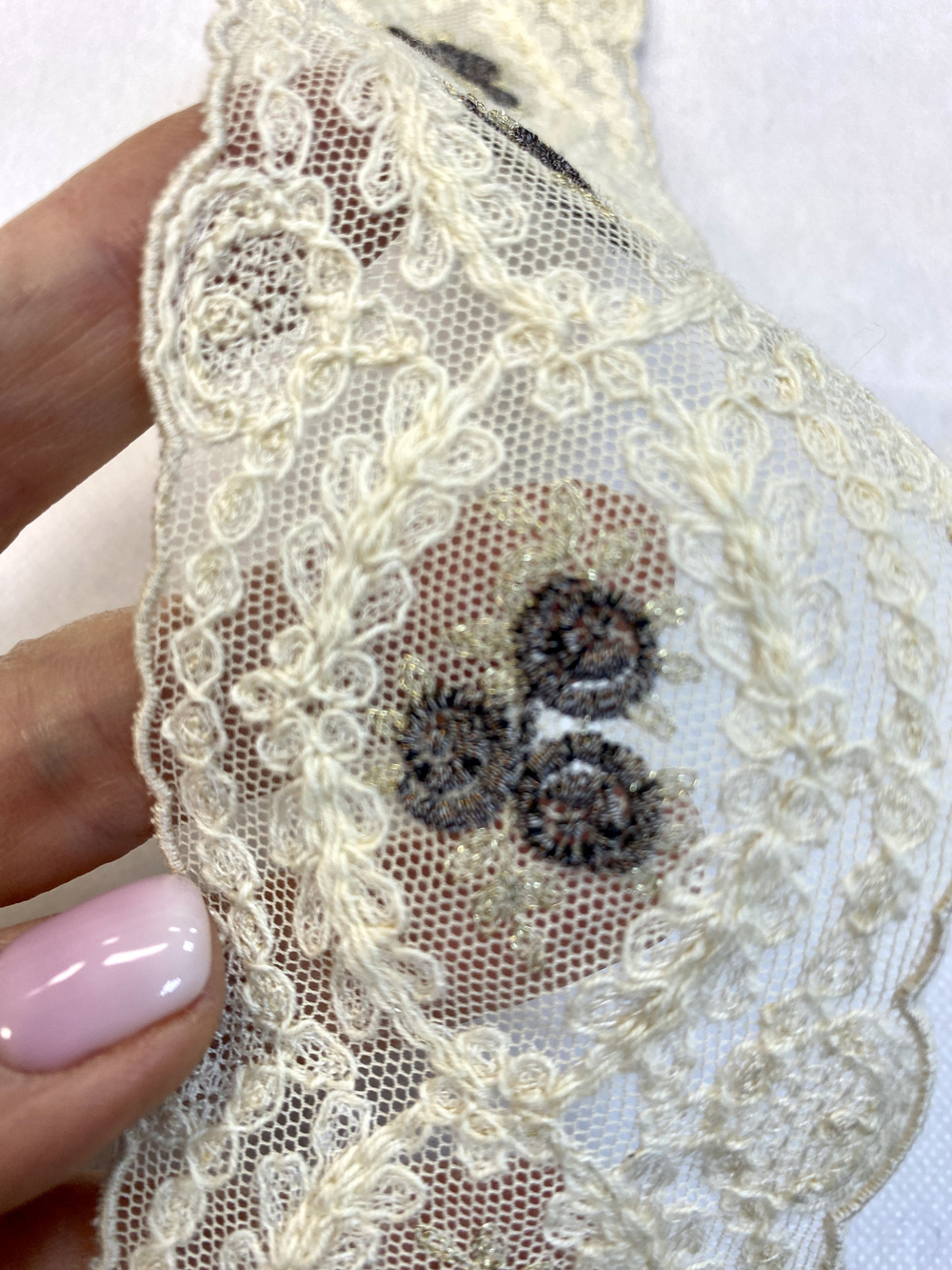 кружево на сетке вышивка шелк/хлопок (Франция) ш-6см цена за 1 м