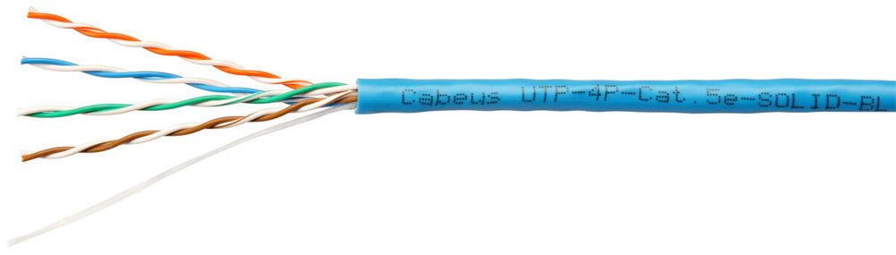 Кабель витая пара U/UTP 5e кат. 4 пары Cabeus UTP-4P-Cat.5e-SOLID-BL
