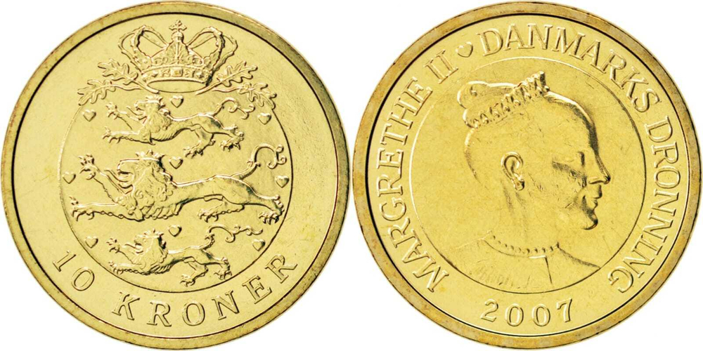 Дания 10 крон, 2004-2010 Королева Маргрете II XF