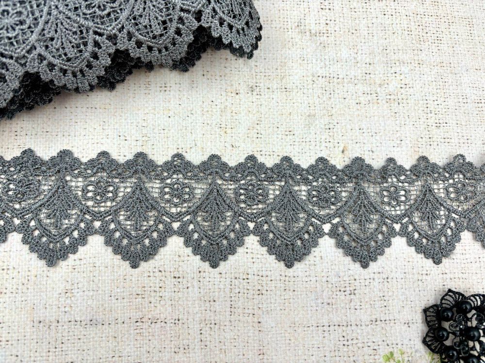 Кружево плетеное, ш. 10 см, тёмно-серый