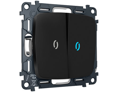 MO804040 Комплект механизма 2-кл проходного выключателя с подсветкой 10000K OMEGA Черный матовый QUANT (OP8040, VM120, G29B)