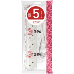 Удлинитель электрический ЭРА U-5s-5m-2x1 без заземления c выключателем 5 розеток 5м ПВС 2x1мм2 10А