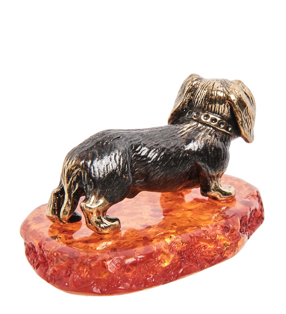 Народные промыслы AM-1320 Фигурка «Такса с ошейником» (латунь, янтарь)