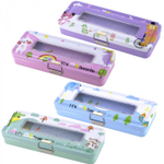 Пенал металлический 2 отделения Alingar, таблица умножения, окошко на крышке 80 х 200 мм, "Зверята", ассорти, надпись "It's my favorite"