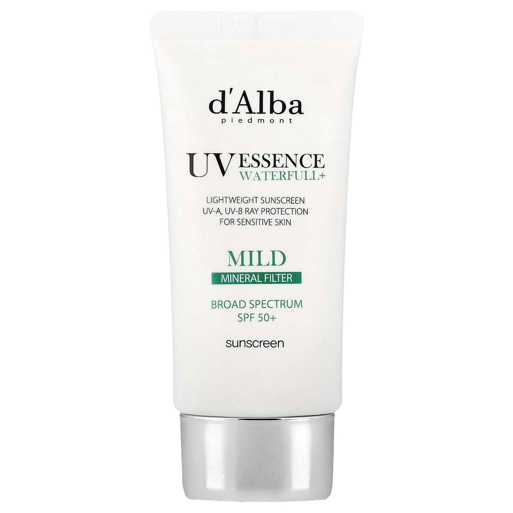 d'Alba, UV Essence Waterfull+, солнцезащитное средство, минеральный фильтр, мягкое, SPF 50, 50 мл (1,69 жидк. унции)