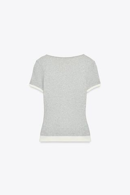ZARA ДВОЙНАЯ ФУТБОЛКА В РУБЧИК, СЕРЫЙ МЕЛАНЖ