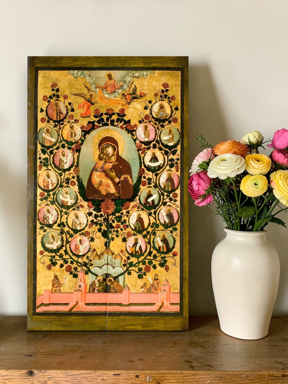 Похвала Владимирской иконе Божией Матери деревянная икона на левкасе