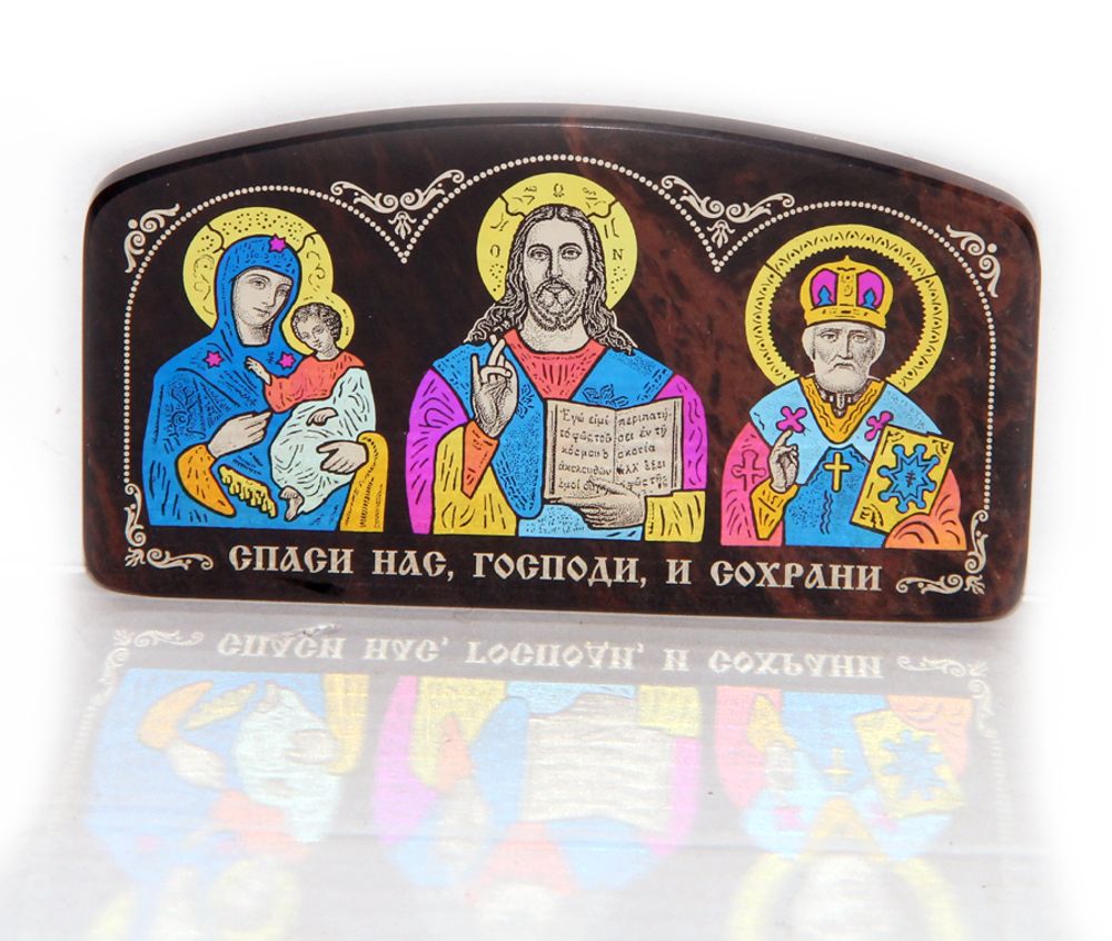 Икона с образами святых автомобильная из обсидиана артикул 11236