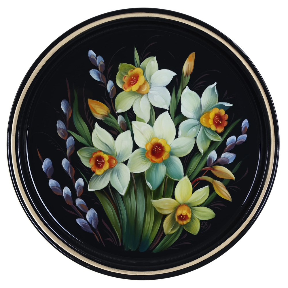 Жостовский поднос декоративный, размер 30 см (A9), металлический