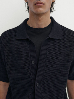 Massimo Dutti Кардиган с ажурным и пуговицами, темно-синий