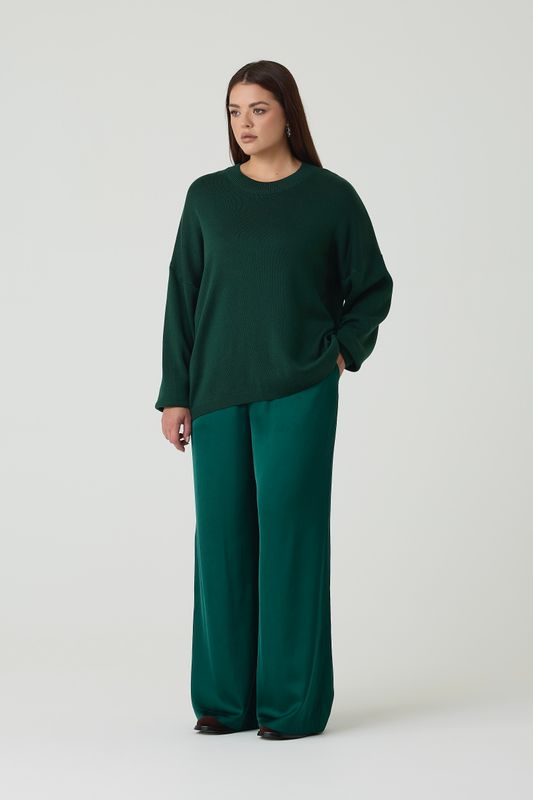 Джемпер вязаный с круглым вырезом, изумруд