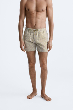 ZARA ПЛАВКИ ИЗ ЖАТОЙ ТКАНИ В МЕЛКУЮ ПОЛОСКУ, ЦВЕТ ОЛИВКОВОГО МАСЛА