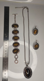 Комплект бижутерии "Тигровый глаз" - Овал (натуральный камень, бижутерный сплав)