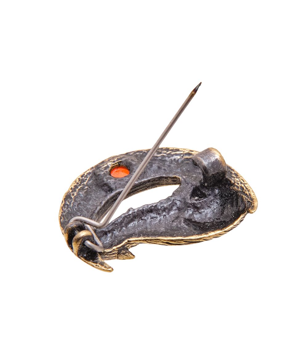 AM-3480 Брошь «Лунный волк» (латунь, янтарь)
